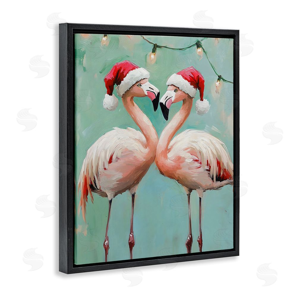 The Prints Vibe Christmas Flamingos in Santa Hats Black Floating Frame Canvas Wall Art Print