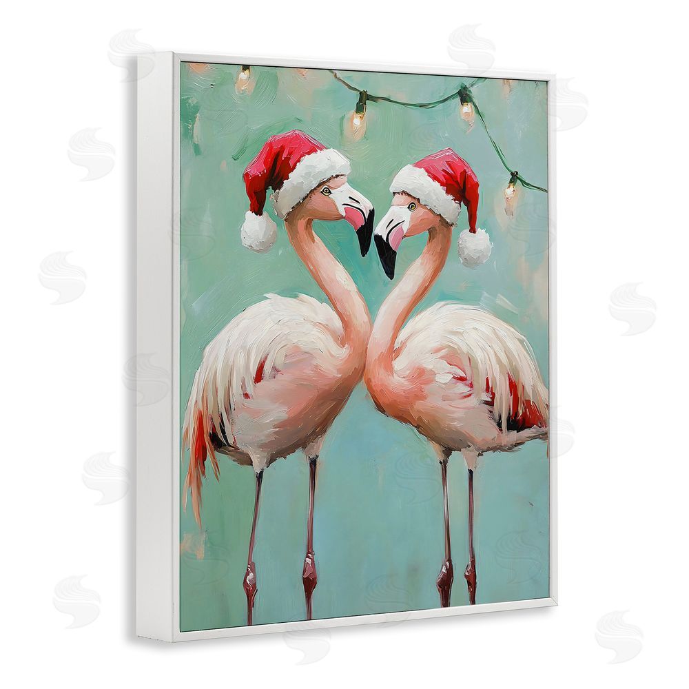 The Prints Vibe Christmas Flamingos in Santa Hats White Framed Giclee Wall Art Print