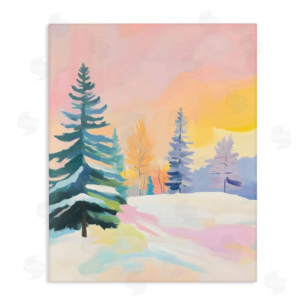 The Prints Vibe Winter Forest Snowscape in Pastels Stretched Canvas Wall Art Print