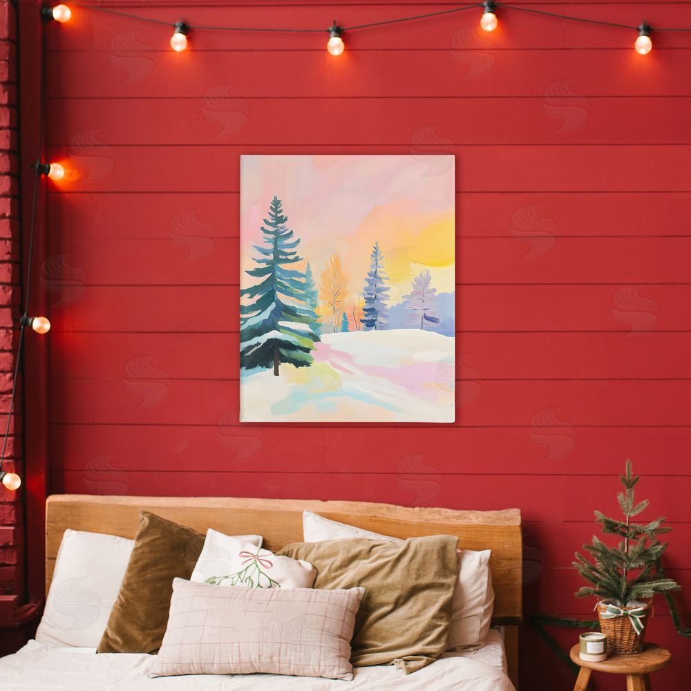 The Prints Vibe Winter Forest Snowscape in Pastels Stretched Canvas on Wall