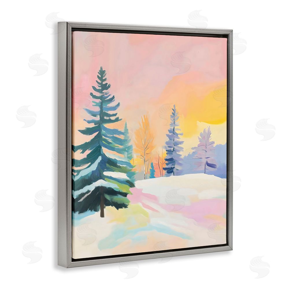 The Prints Vibe Winter Forest Snowscape in Pastels Gray Floating Framed Canvas Wall Art Print
