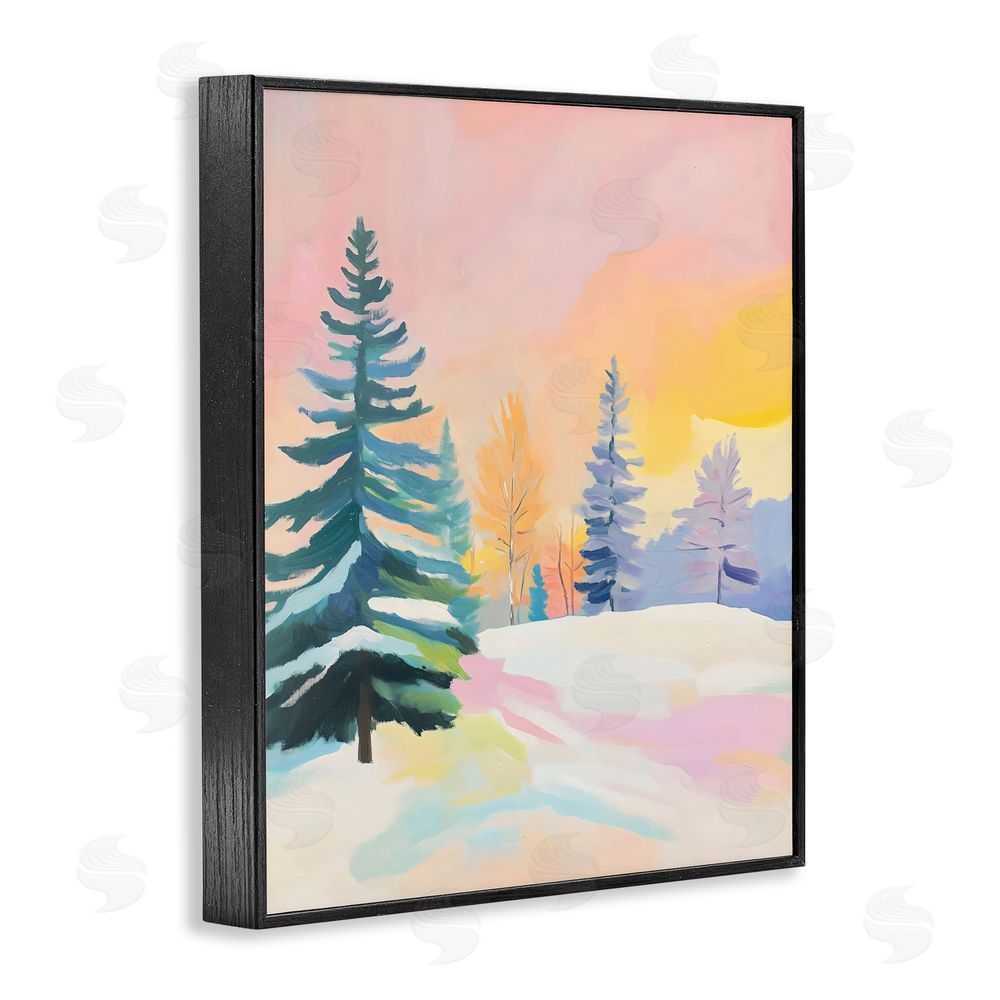The Prints Vibe Winter Forest Snowscape in Pastels Black Framed Giclee Wall Art Print