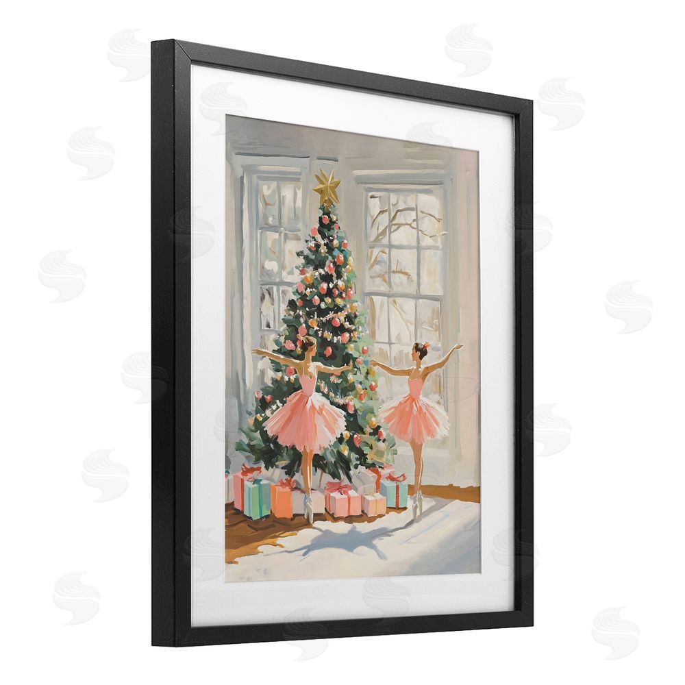 The Prints Vibe Christmas Ballerinas by the Tree Black Framed Print Under Glass Wall Art