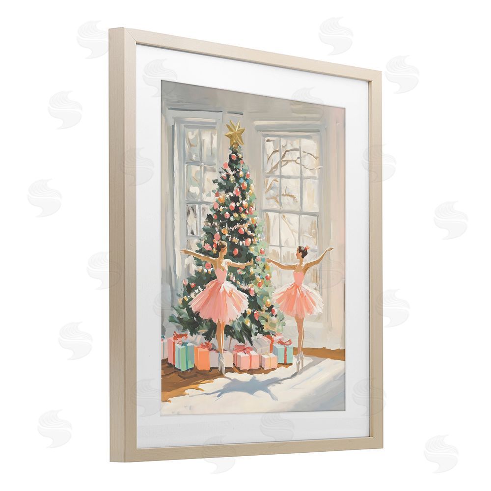 The Prints Vibe Christmas Ballerinas by the Tree Brown Framed Print Under Glass Wall Art