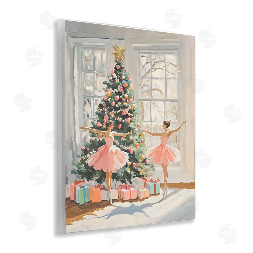 The Prints Vibe Christmas Ballerinas by the Tree Wooden Wall Plaque Art Print