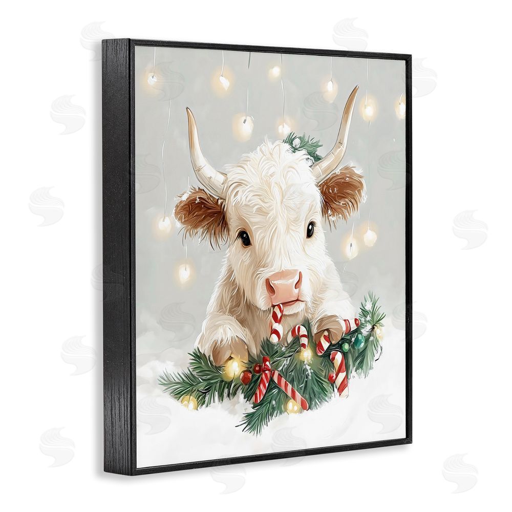 The Prints Vibe Christmas Cattle & Candy Canes Black Framed Giclee Wall Art Print