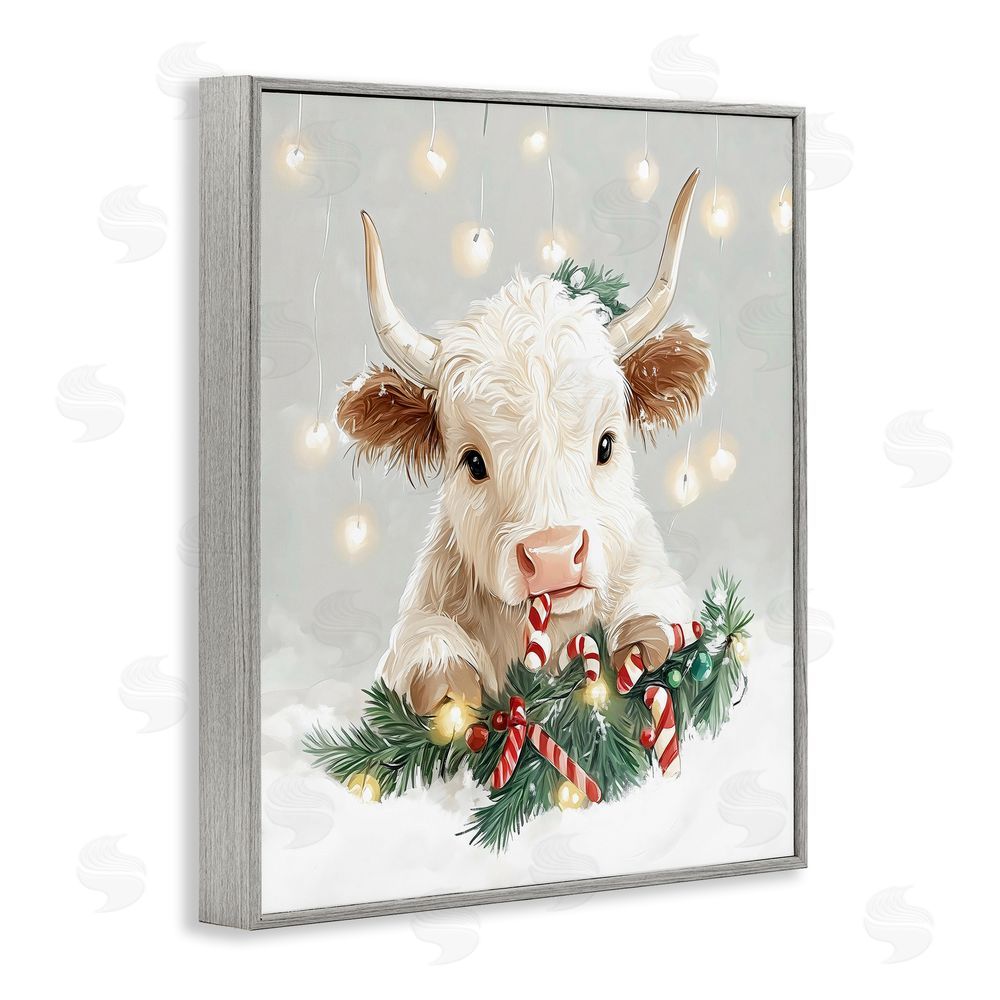The Prints Vibe Christmas Cattle & Candy Canes Gray Framed Giclee Wall Art Print