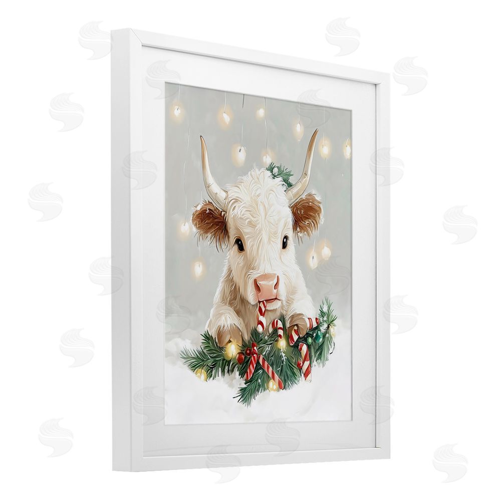 The Prints Vibe Christmas Cattle & Candy Canes White Framed Print Under Glass Wall Art
