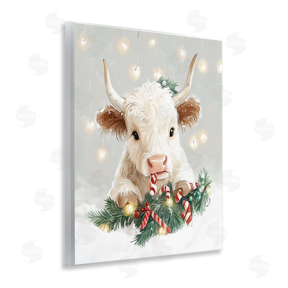 The Prints Vibe Christmas Cattle & Candy Canes Wooden Wall Plaque Art Print