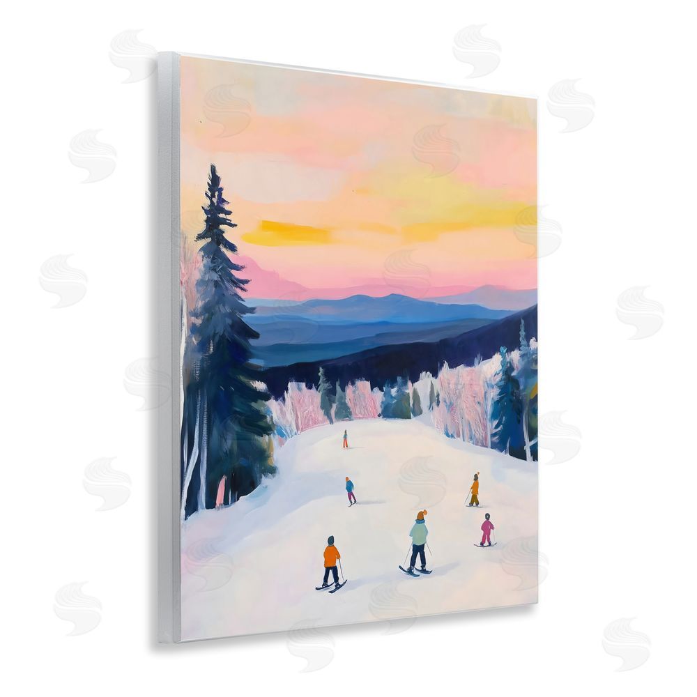 The Prints Vibe Snowy Mountain Skiers at Sunset Wall Plaque Printed Art