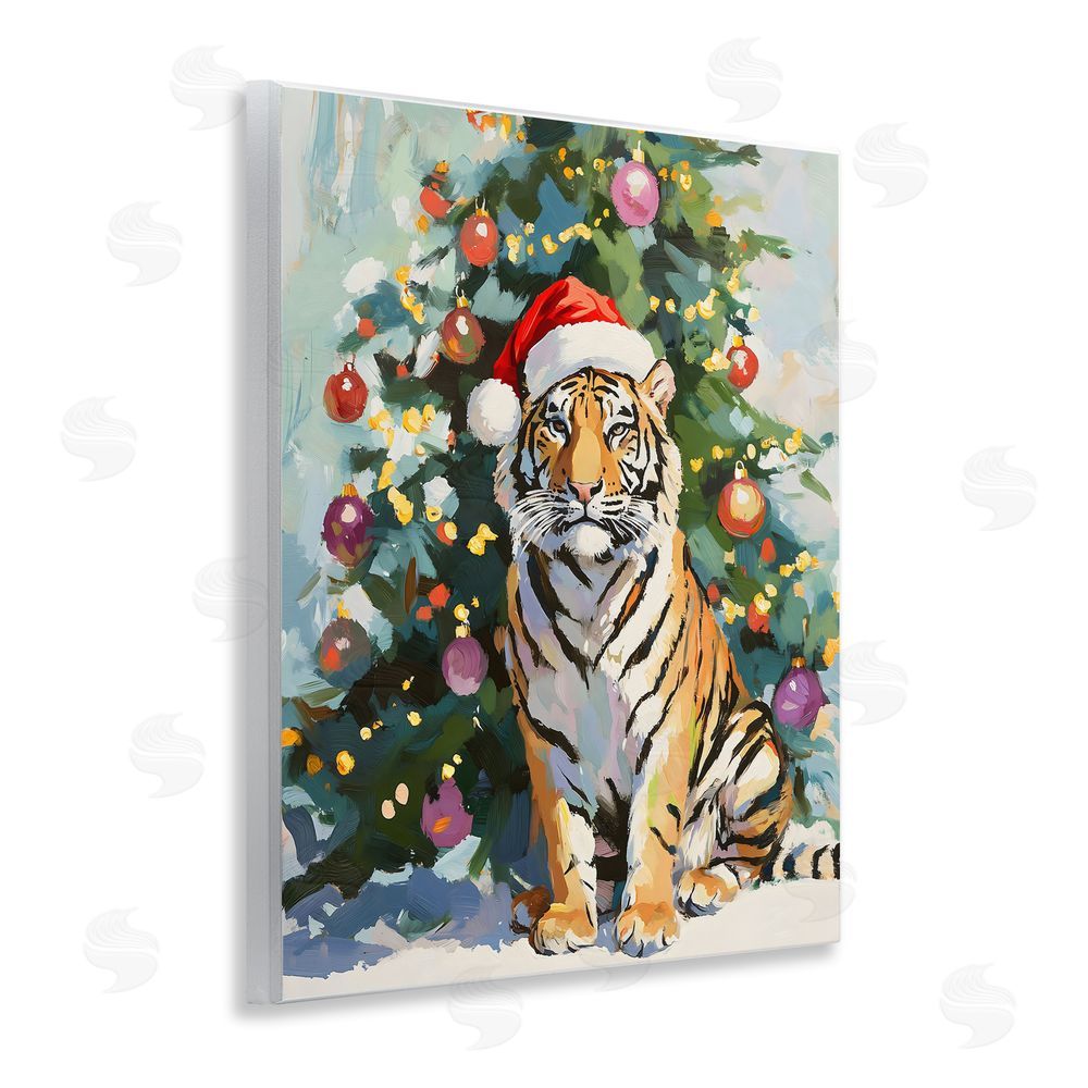 The Prints Vibe Christmas Tiger with Santa Hat Wooden Wall Plaque Art Print