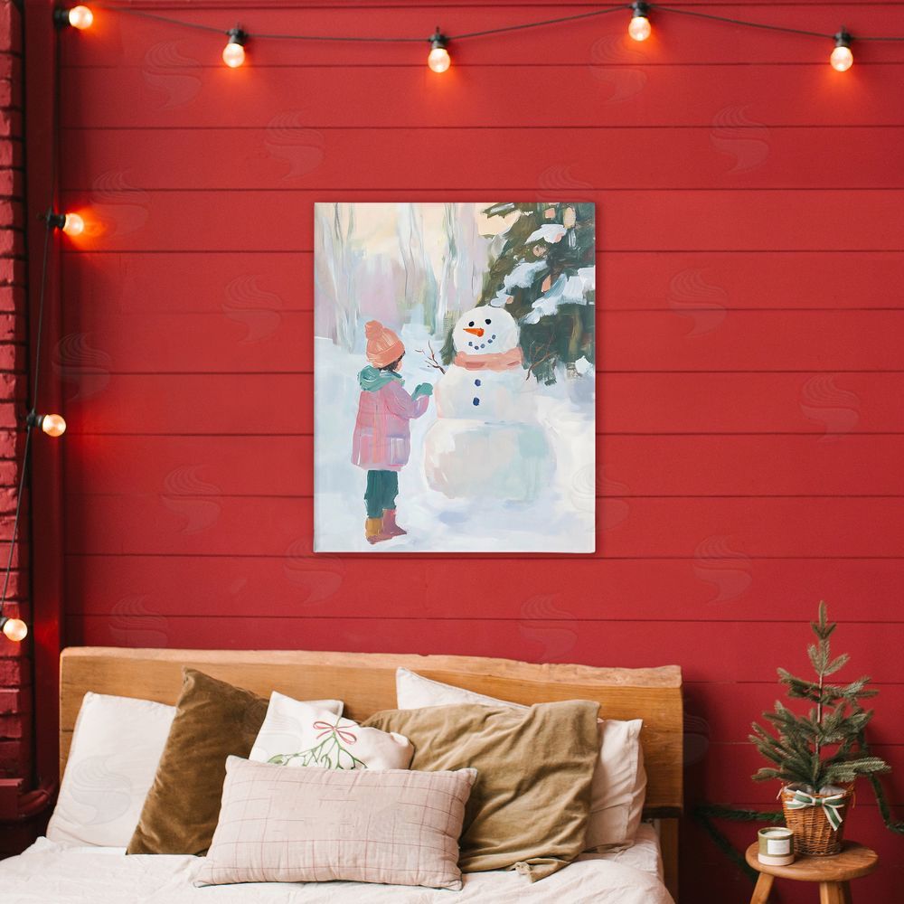 The Prints Vibe Girl & Snowman in Winter Stretched Canvas Wall Art in Room