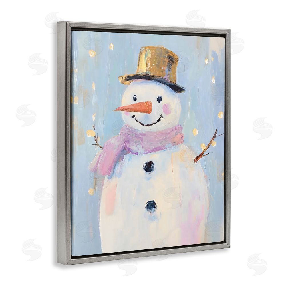 The Prints Vibe Cheerful Pastel Snowman Gray Floating Frame Stretched Canvas Wall Art Print