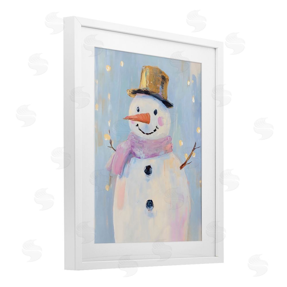 The Prints Vibe Cheerful Pastel Snowman White Framed Print Under Glass with Matting Wall Art