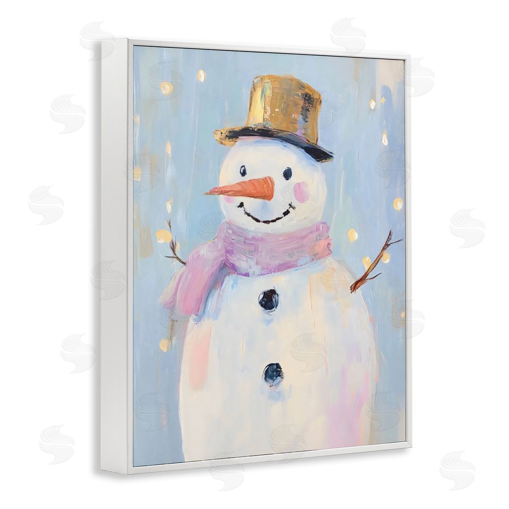 The Prints Vibe Cheerful Pastel Snowman White Framed Giclee Wall Art Print