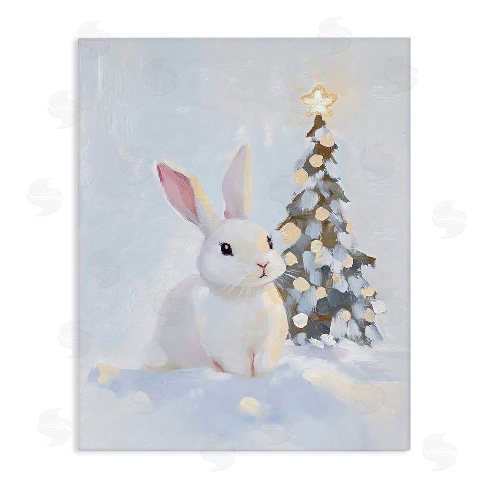 The Prints Vibe Christmas Bunny in Snow Pile Stretched Canvas Wall Art Print