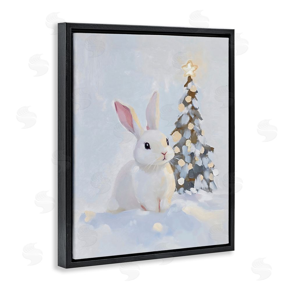 The Prints Vibe Christmas Bunny in Snow Pile Black Floating Frame Canvas Wall Art Print