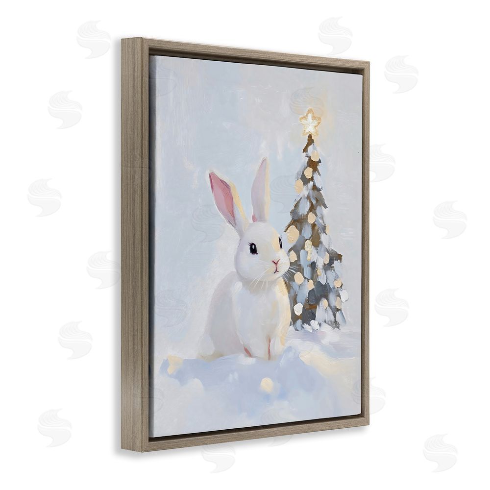 The Prints Vibe Christmas Bunny in Snow Pile Brown Floating Frame Canvas Wall Art Print