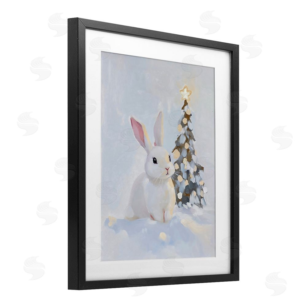 The Prints Vibe Christmas Bunny in Snow Pile Black Framed Print Under Glass Wall Art