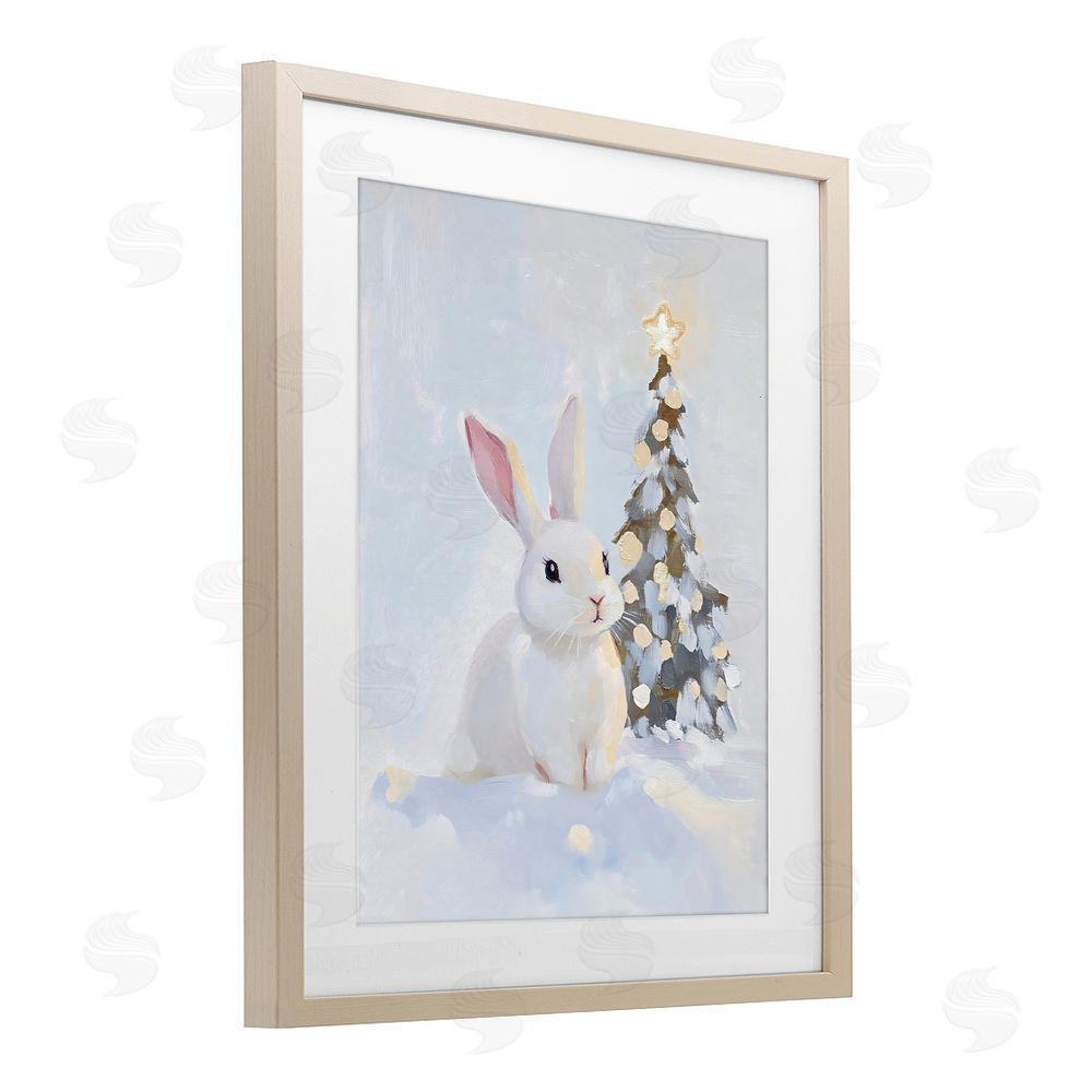 The Prints Vibe Christmas Bunny in Snow Pile Brown Framed Print Under Glass Wall Art