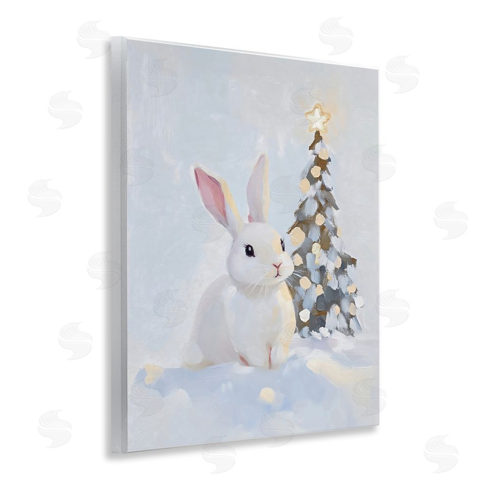 The Prints Vibe Christmas Bunny in Snow Pile Wooden Wall Plaque Art Print