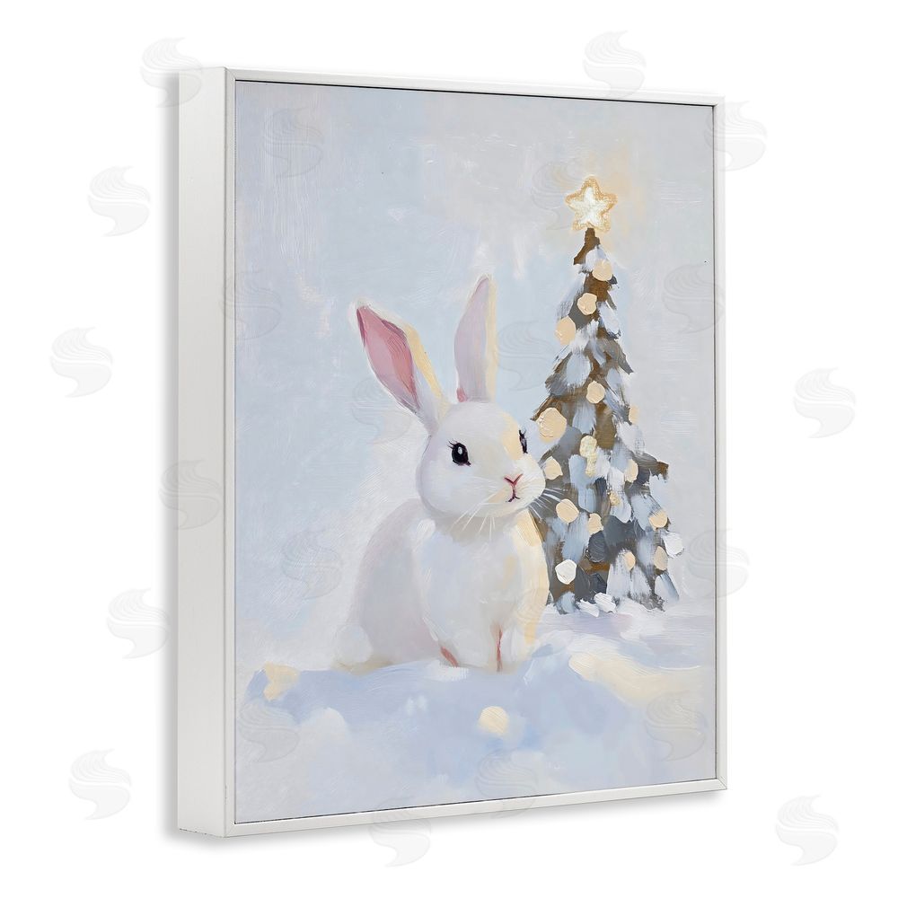 The Prints Vibe Christmas Bunny in Snow Pile White Framed Giclee Wall Art Print