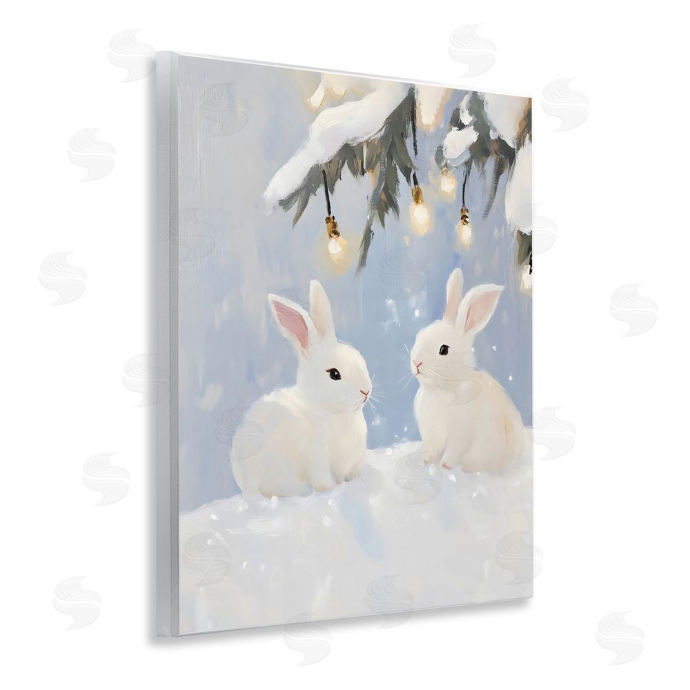The Prints Vibe Winter Bunnies Under Twinkling Lights Wall Plaque Printed Art