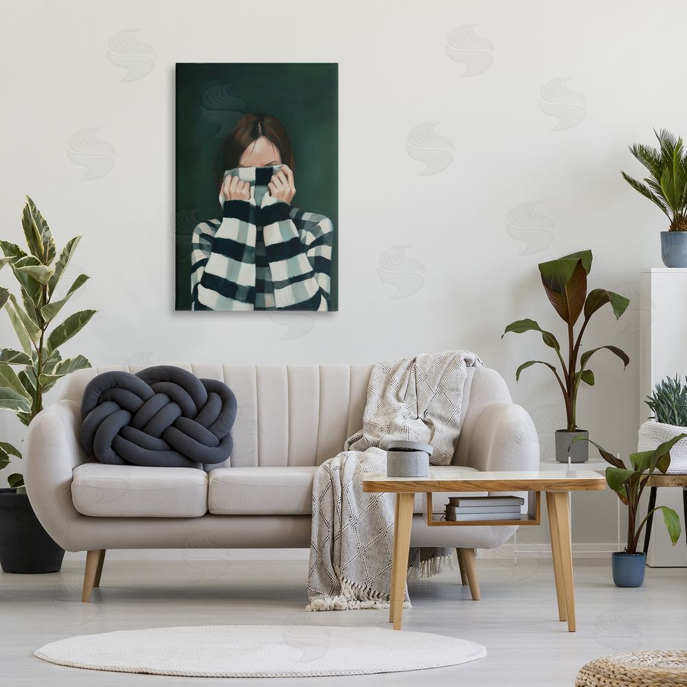 Ros Ruseva Warmed Striped Sweater Portrait Stretched Canvas on Wall