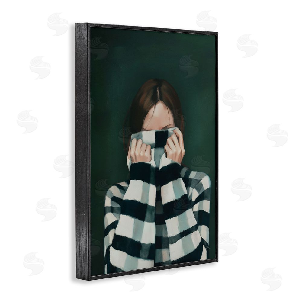 Ros Ruseva Warmed Striped Sweater Portrait Black Framed Giclee Wall Art Print