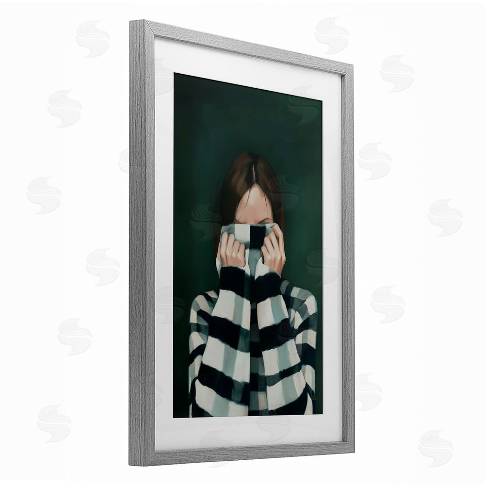 Ros Ruseva Warmed Striped Sweater Portrait Gray Framed Print Under Glass with White Mat Wall Art