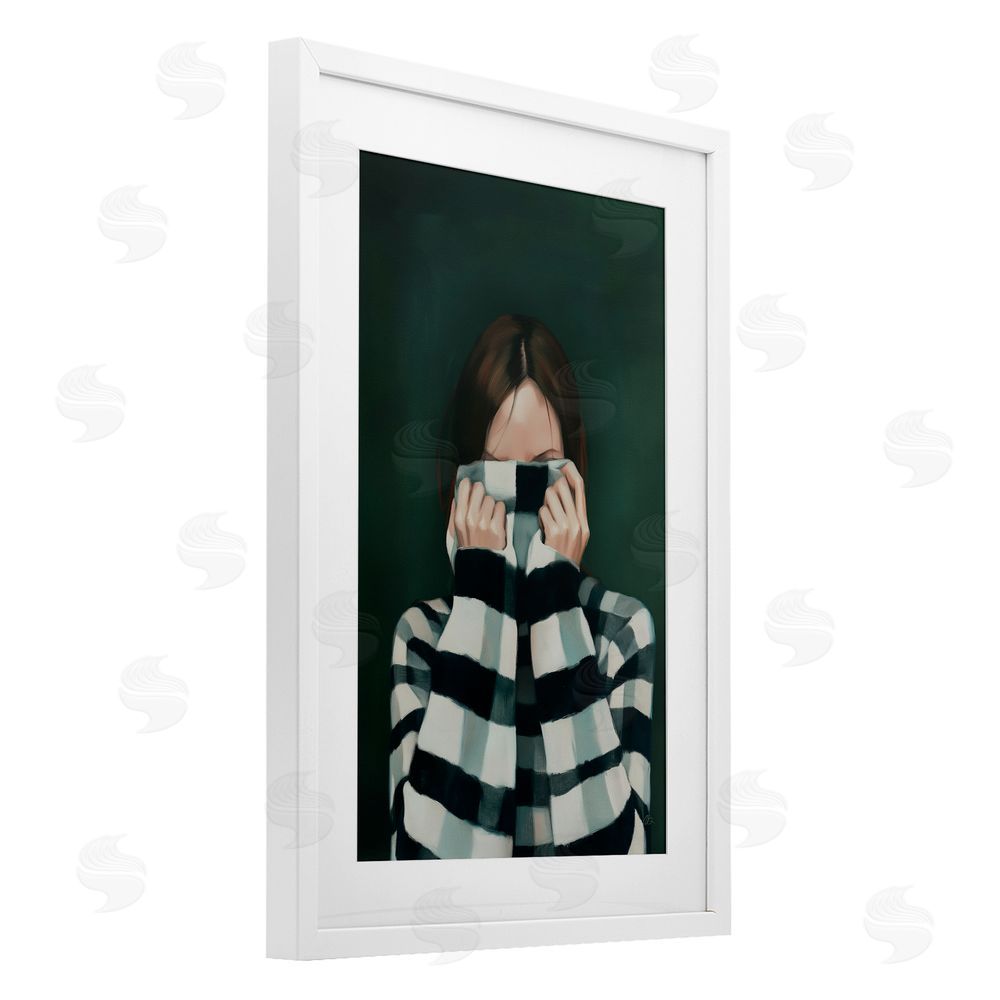 Ros Ruseva Warmed Striped Sweater Portrait White Framed Print Under Glass with White Mat Wall Art