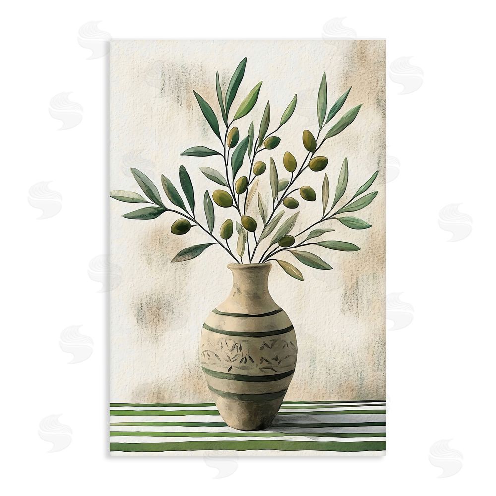 Creative Studio Vase of Olive Branches Stretched Canvas Wall Art Print