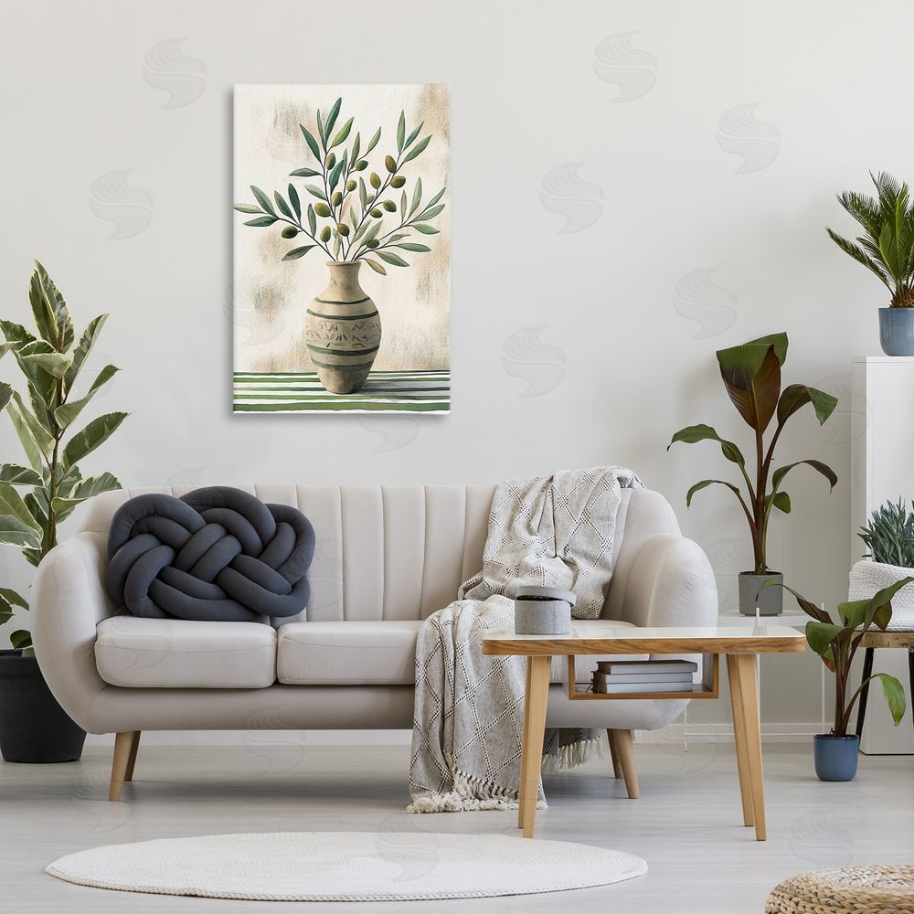 Creative Studio Vase of Olive Branches Stretched Canvas on Wall