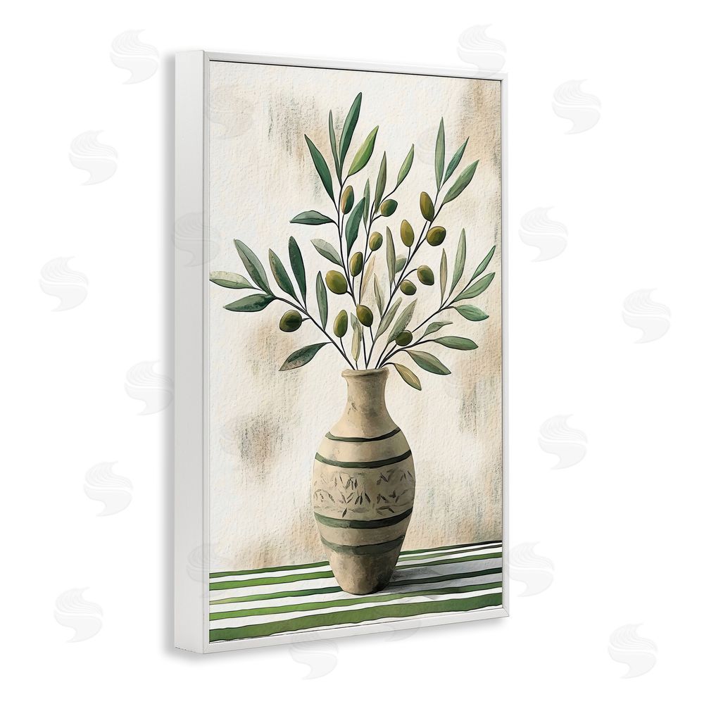 Creative Studio Vase of Olive Branches White Framed Giclee Wall Art Print