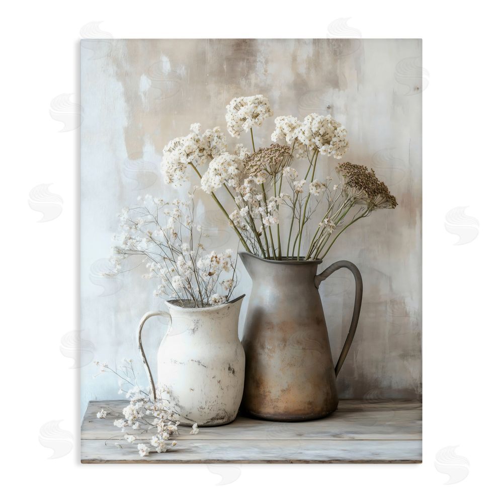 Creative Studio Rustic Flower Arrangement in Pitchers Stretched Canvas Wall Art