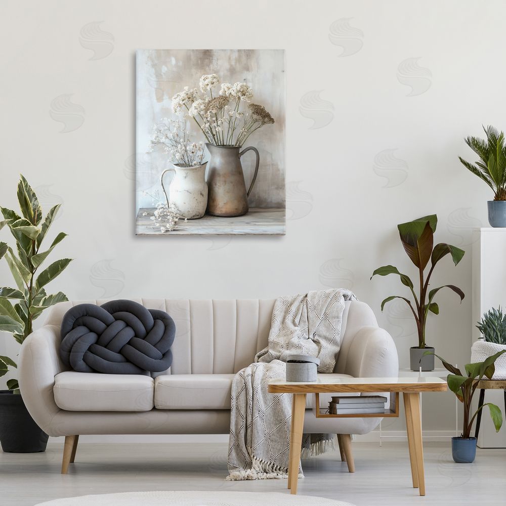 Creative Studio Rustic Flower Arrangement in Pitchers Stretched Canvas Wall Art in Room
