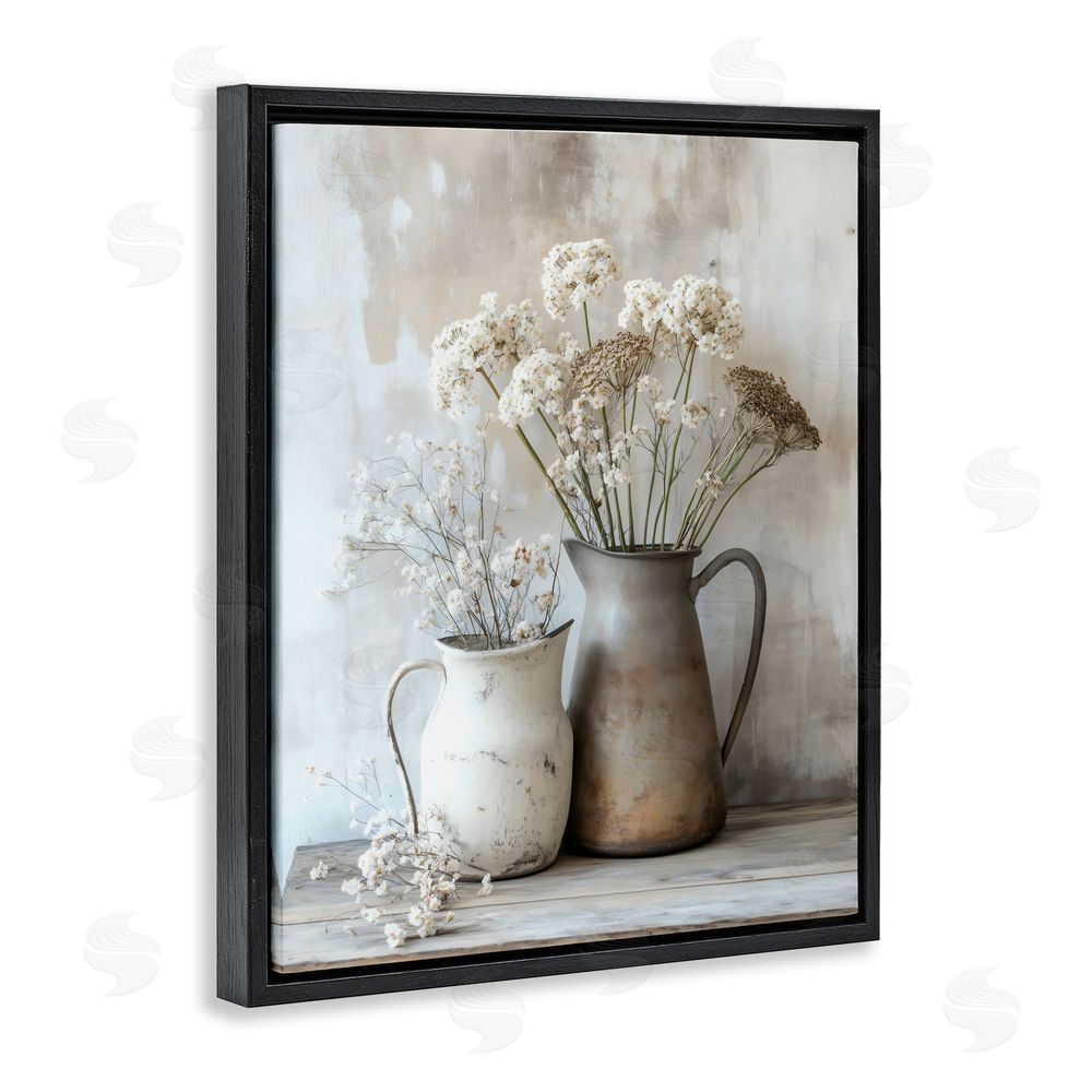 Creative Studio Rustic Flower Arrangement in Pitchers Black Floating Framed Canvas Wall Art