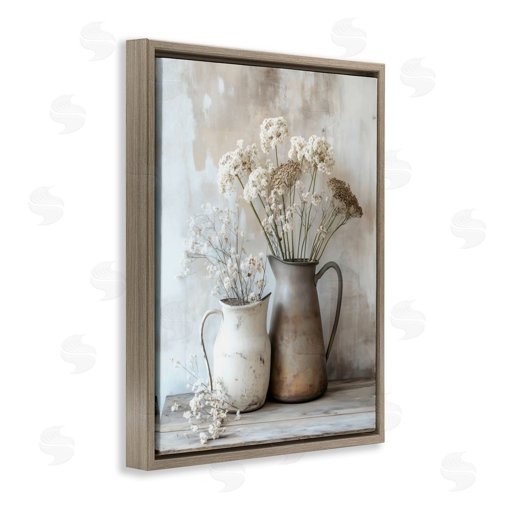 Creative Studio Rustic Flower Arrangement in Pitchers Brown Floating Framed Canvas Wall Art