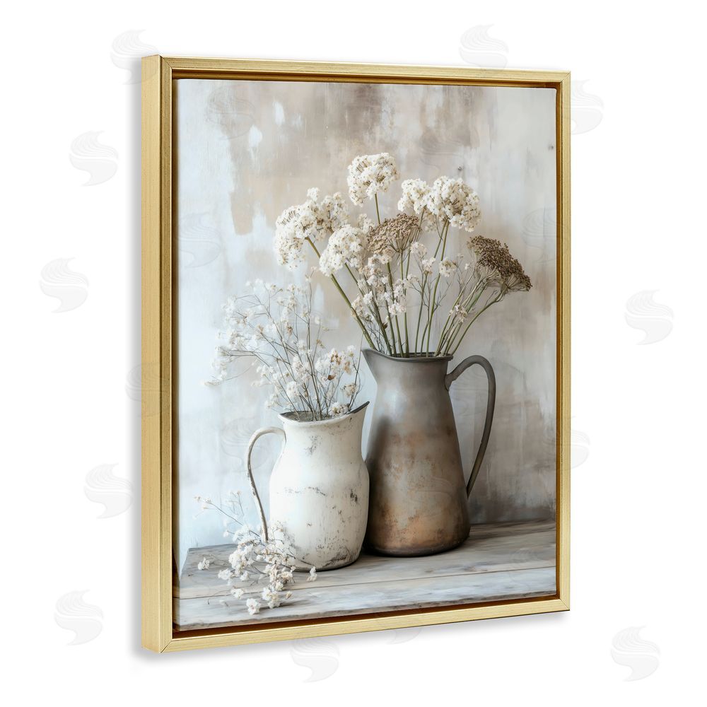Creative Studio Rustic Flower Arrangement in Pitchers Gold Floating Framed Canvas Wall Art