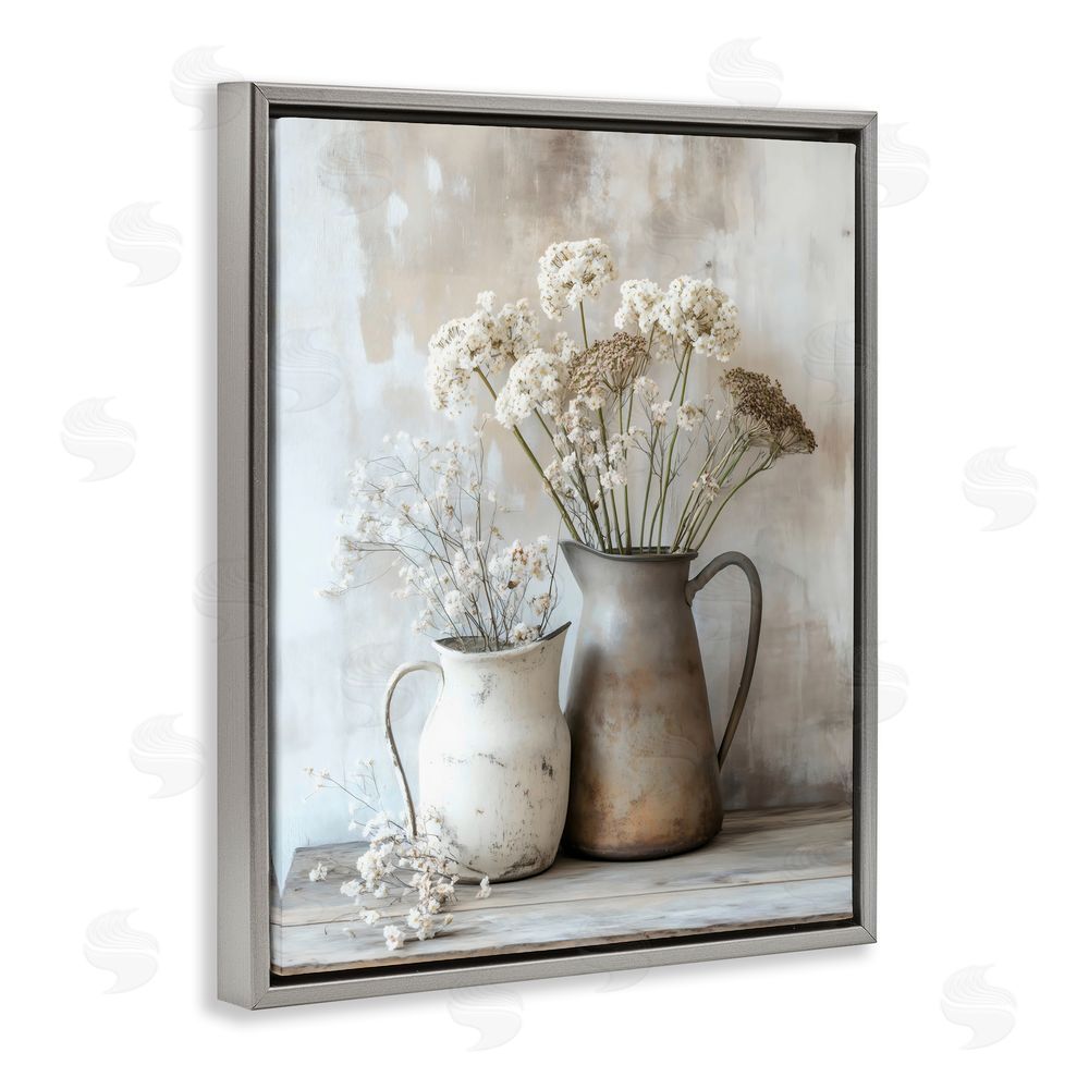 Creative Studio Rustic Flower Arrangement in Pitchers Gray Floating Framed Canvas Wall Art