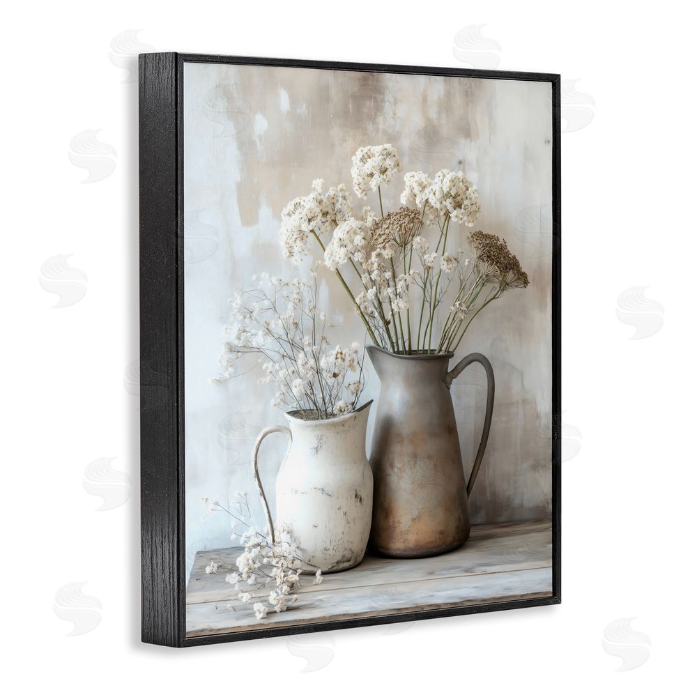 Creative Studio Rustic Flower Arrangement in Pitchers Black Framed Giclee Wall Art