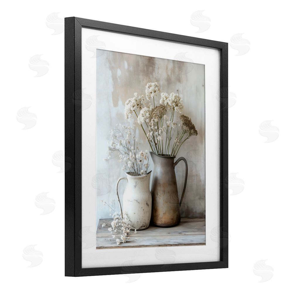 Creative Studio Rustic Flower Arrangement in Pitchers Black Framed Print Under Glass Wall Art