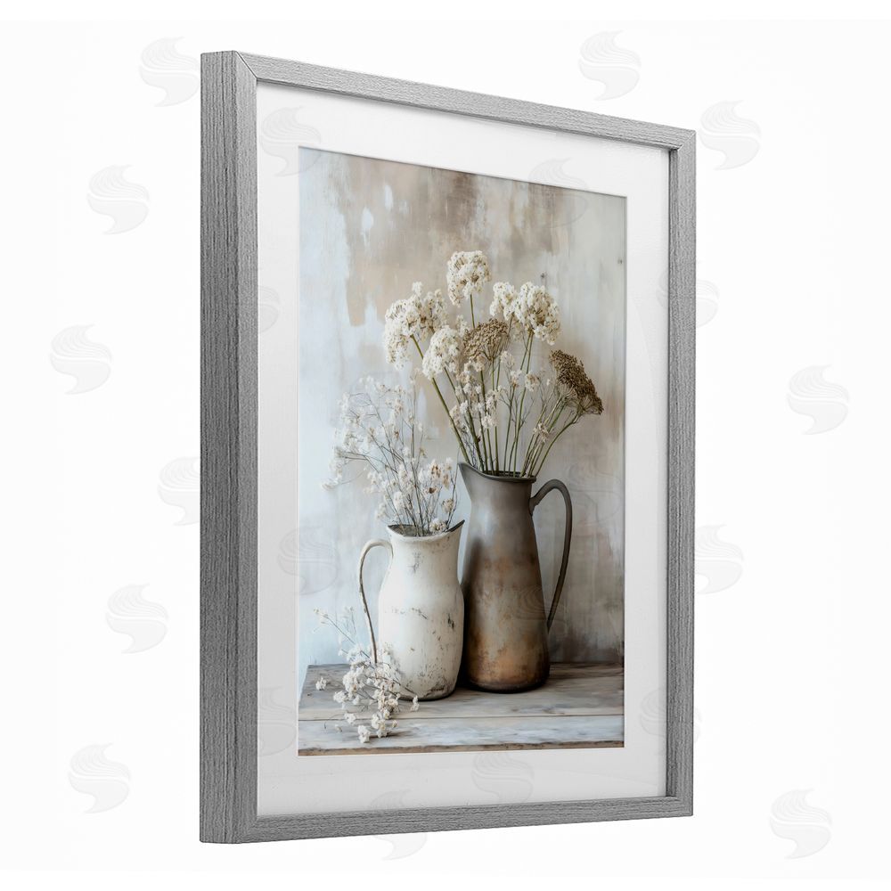 Creative Studio Rustic Flower Arrangement in Pitchers Gray Framed Print Under Glass Wall Art