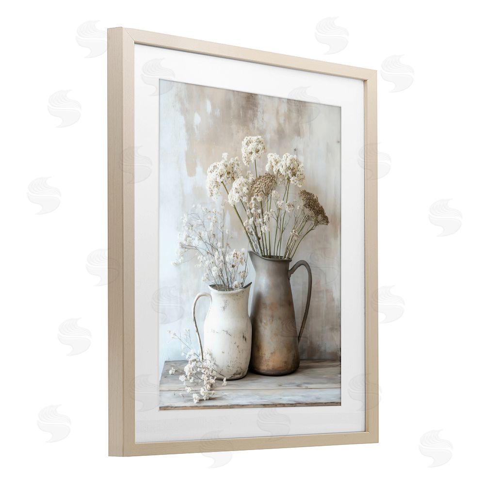 Creative Studio Rustic Flower Arrangement in Pitchers Brown Framed Print Under Glass Wall Art