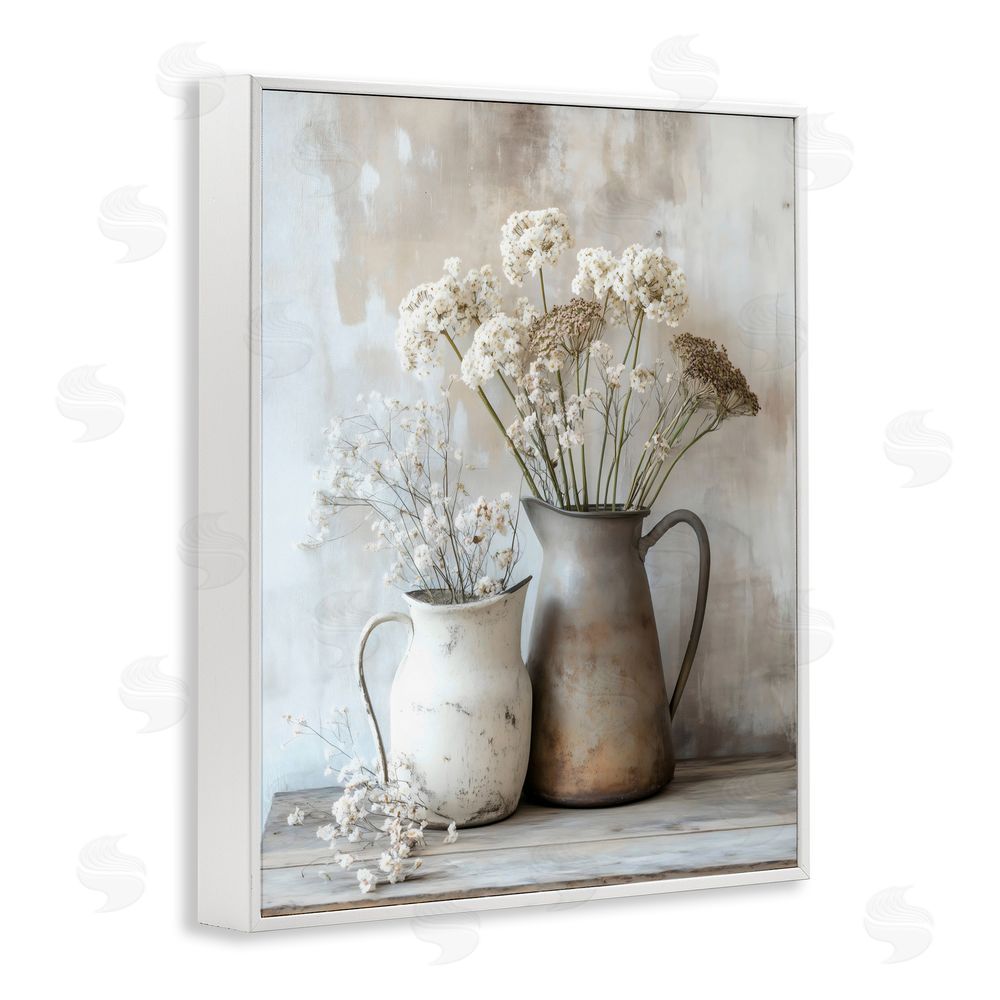 Creative Studio Rustic Flower Arrangement in Pitchers White Framed Giclee Wall Art