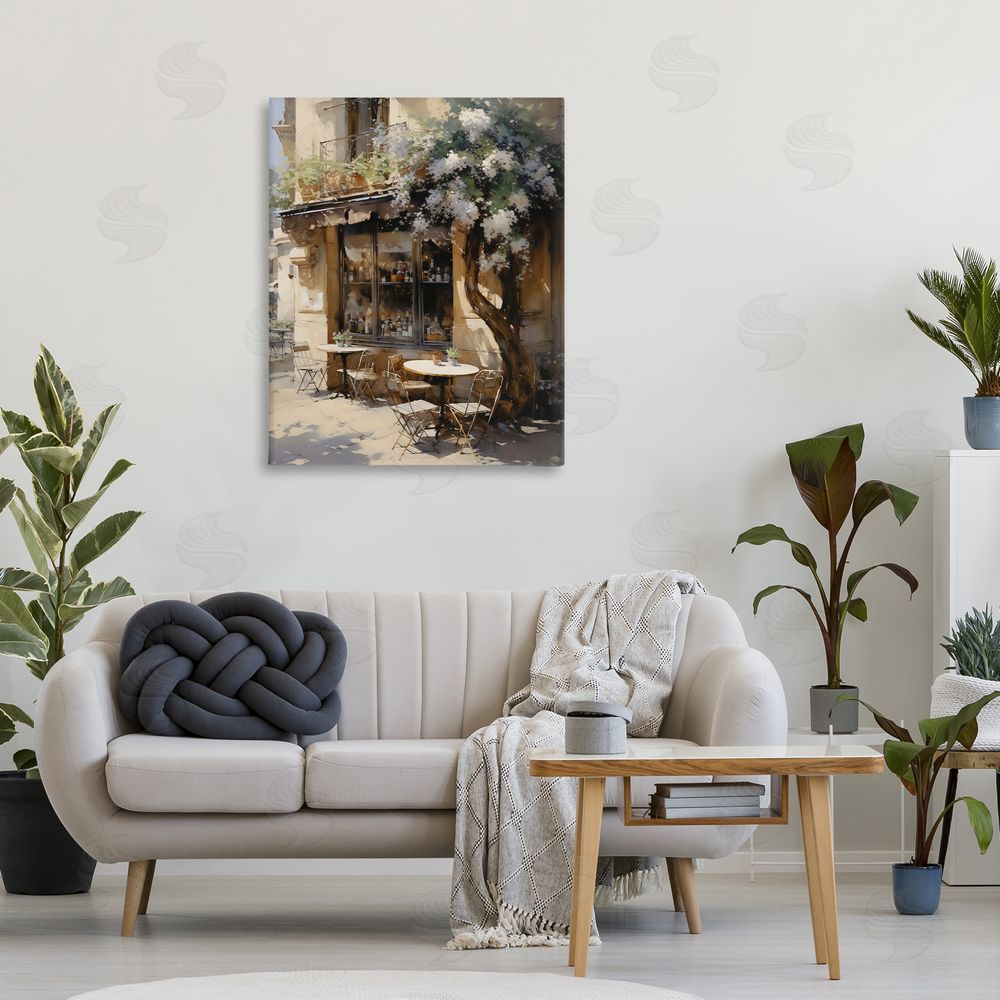 Creative Studio Sunlit French Cafe Terrace Stretched Canvas on Wall