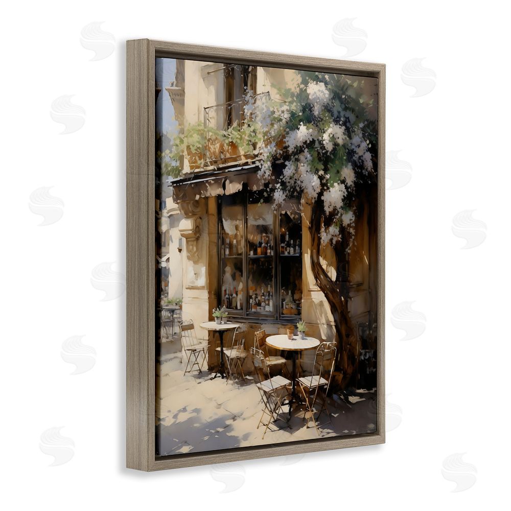 Creative Studio Sunlit French Cafe Terrace Brown Floating Framed Canvas Wall Art Print