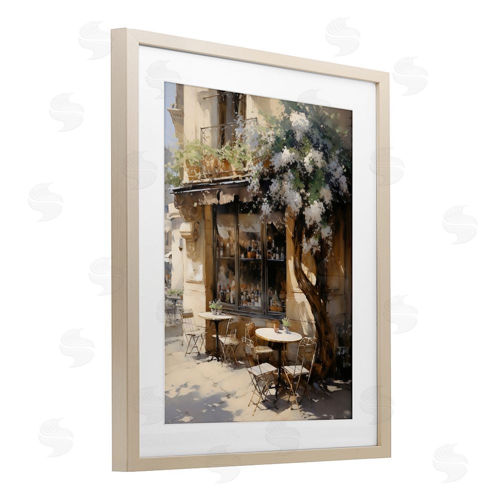Creative Studio Sunlit French Cafe Terrace Brown Framed Print Under Glass with White Mat Wall Art