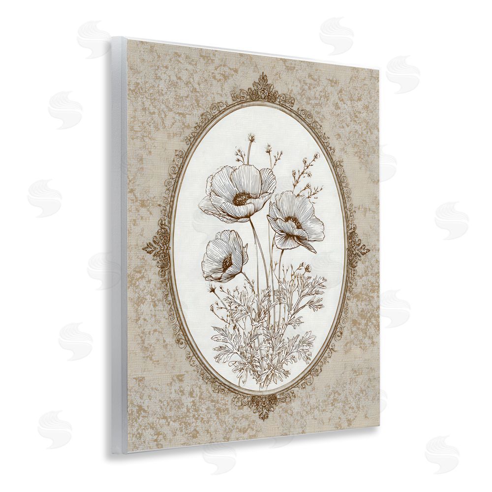 Ink Drop Loft Vintage Floral Sketch of Poppies Wall Plaque Printed Art