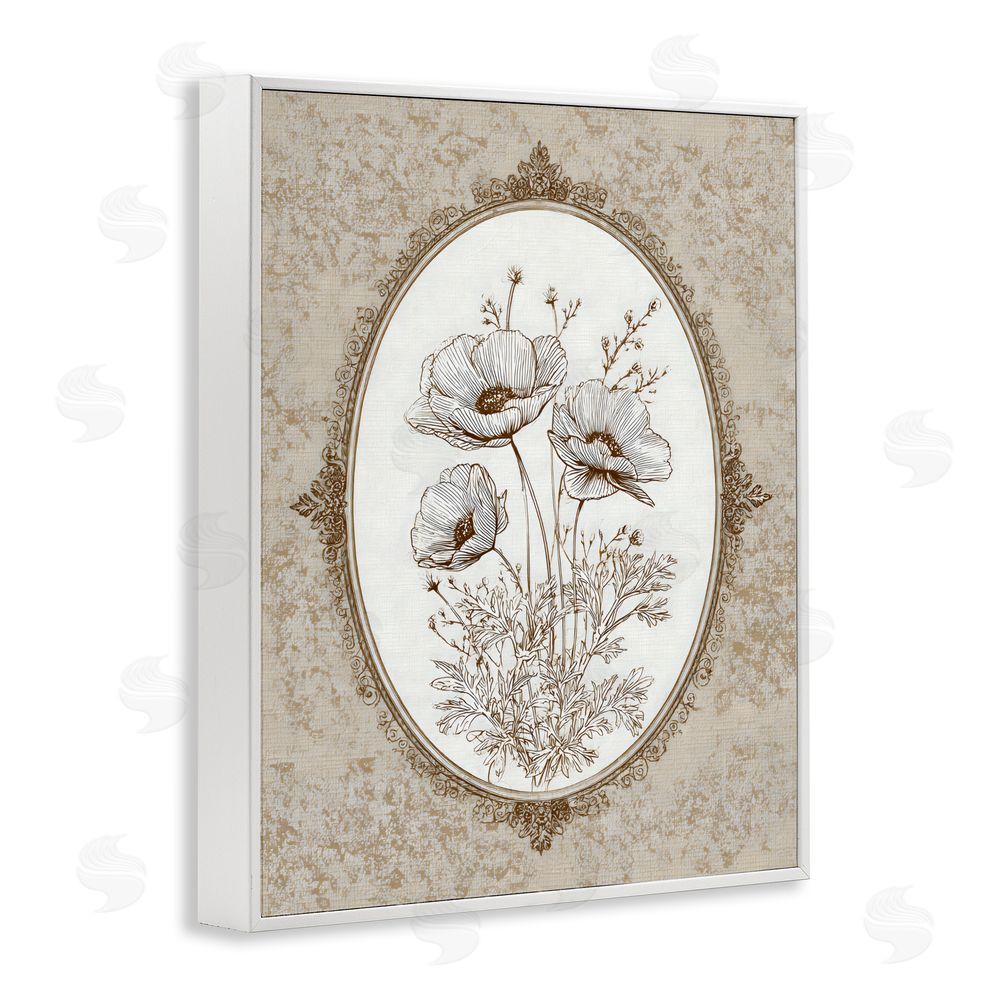 Ink Drop Loft Vintage Floral Sketch of Poppies White Framed Giclee Wall Art Print